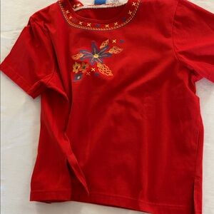 onque casuals vintage embroidered yoke and flower design loosefit tshirt top